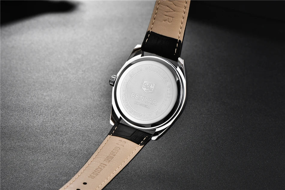 Relógio Masculino Benyar Luxury 5163 | Estilo Casual em Couro e Design Minimalista
