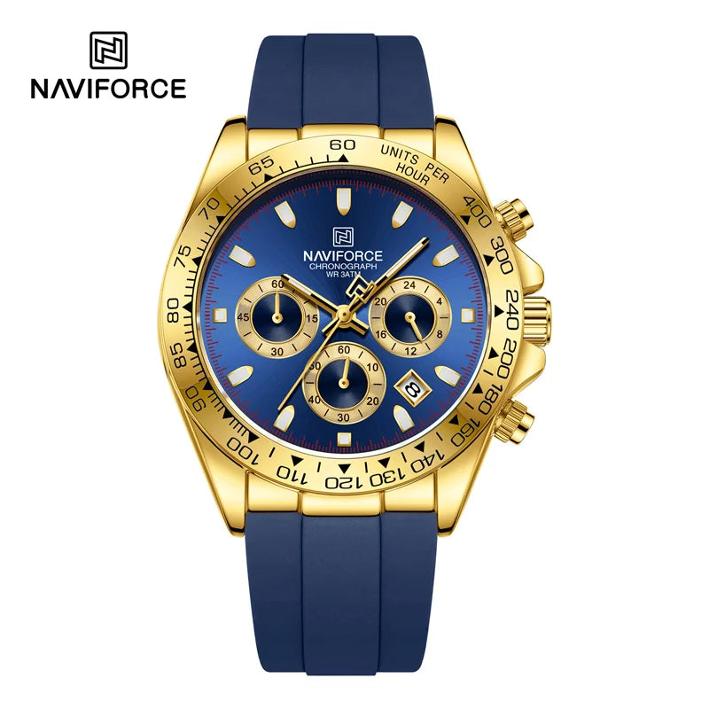 NAVIFORCE | Relógio Masculino Esportivo Premium: Quartzo, Cronógrafo, Luminoso e à Prova d'Água (Pulseira de Silicone)