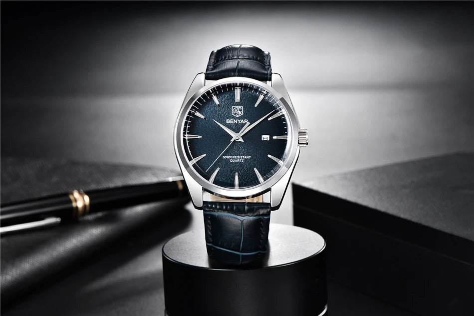 Relógio Masculino Benyar Luxury 5163 | Estilo Casual em Couro e Design Minimalista