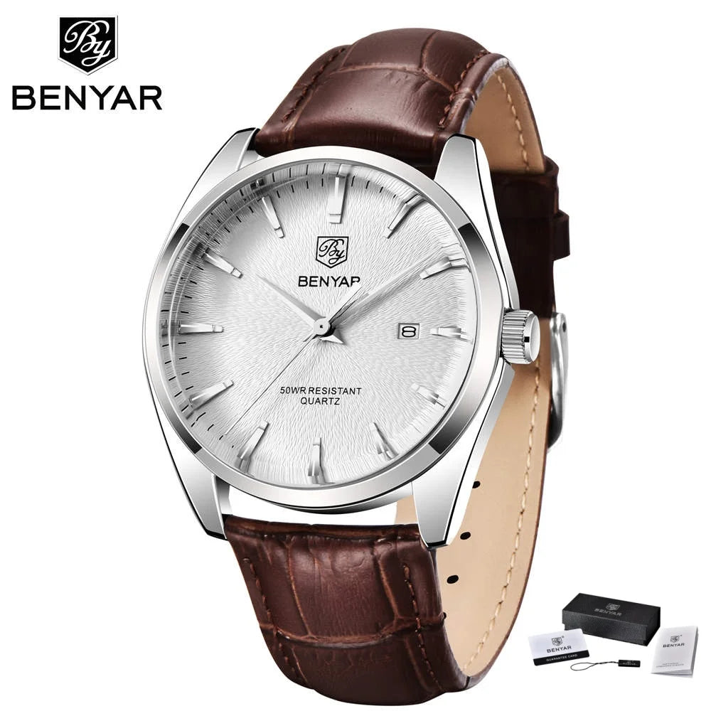Relógio Masculino Benyar Luxury 5163 | Estilo Casual em Couro e Design Minimalista