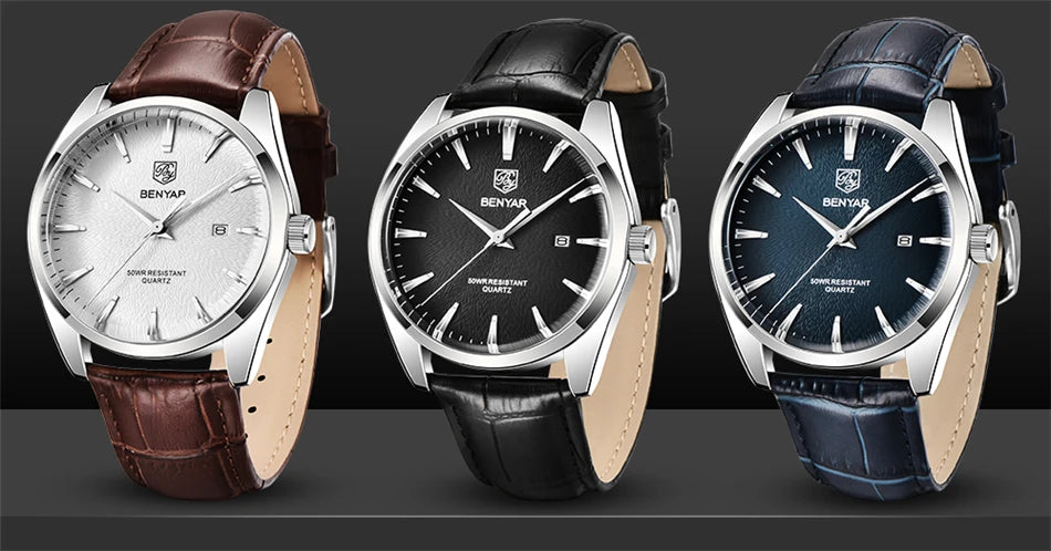 Relógio Masculino Benyar Luxury 5163 | Estilo Casual em Couro e Design Minimalista