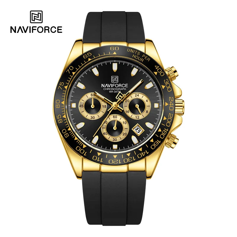 NAVIFORCE | Relógio Masculino Esportivo Premium: Quartzo, Cronógrafo, Luminoso e à Prova d'Água (Pulseira de Silicone)