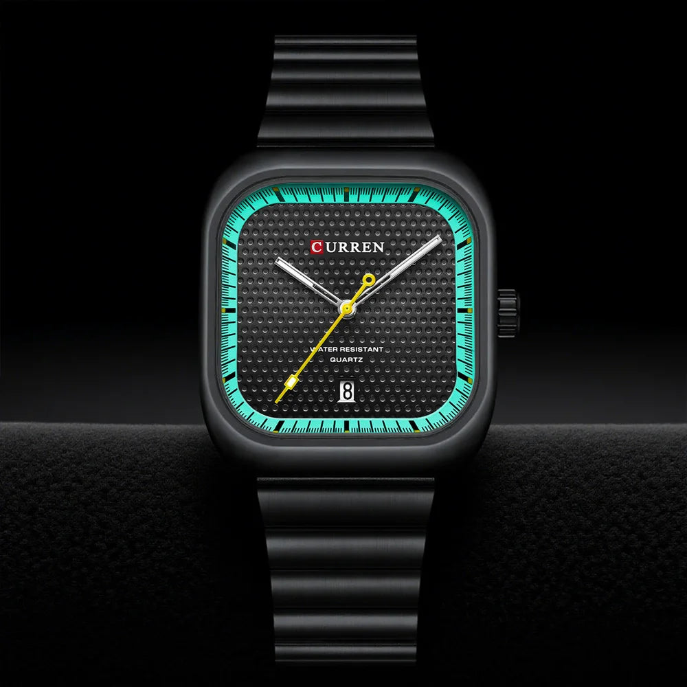 Relógio Masculino CURREN Square | Minimalismo em Aço com Calendário Automático.
