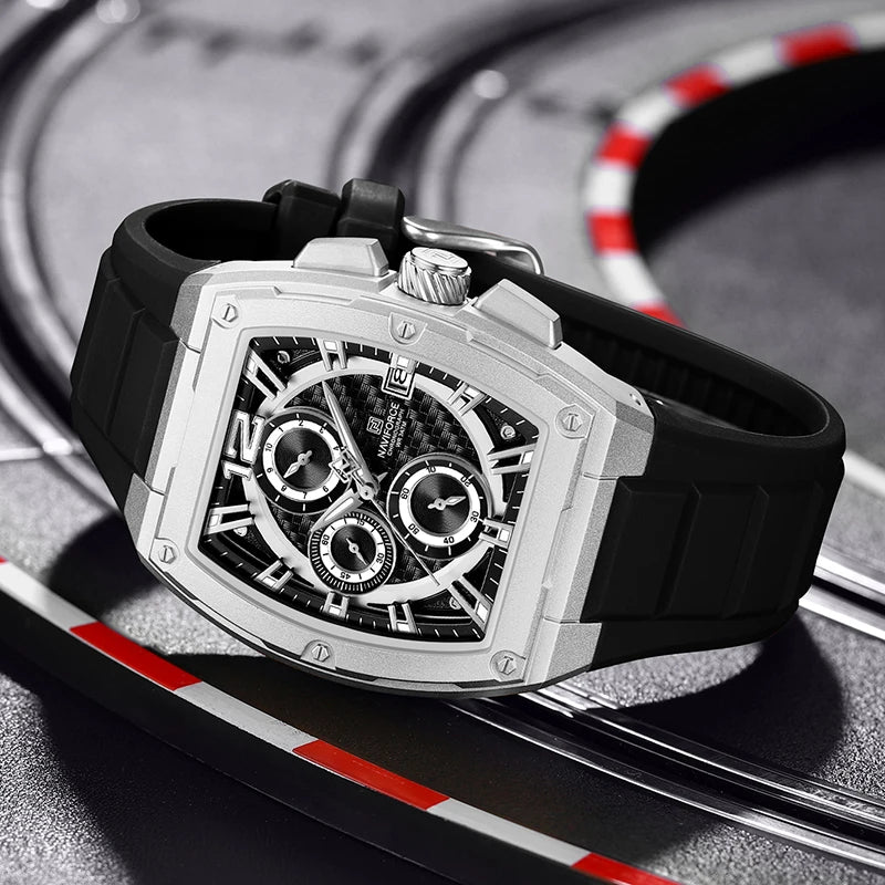 Relógio Masculino NAVIFORCE NF8050 Tonneau | Design Esportivo de Luxo com Pulseira de Silicone