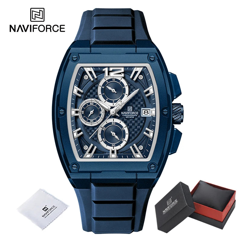 Relógio Masculino NAVIFORCE NF8050 Tonneau | Design Esportivo de Luxo com Pulseira de Silicone