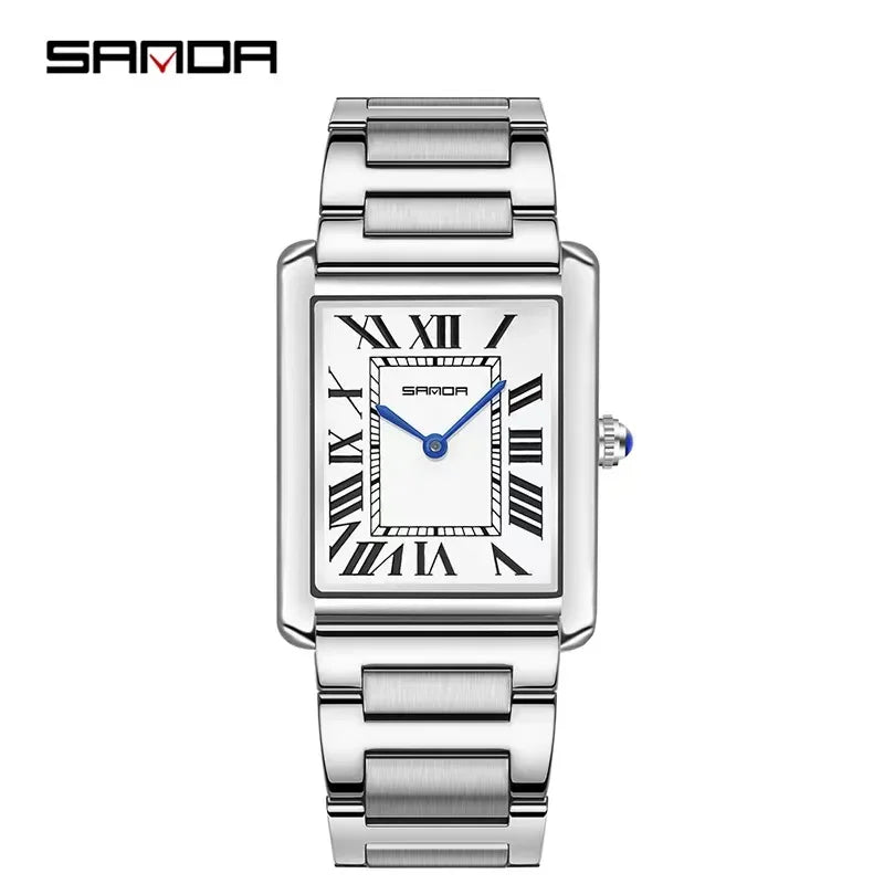 Relógio SANDA Slim Retangular | Design Ultrafino de 7mm e Pulseira de Couro