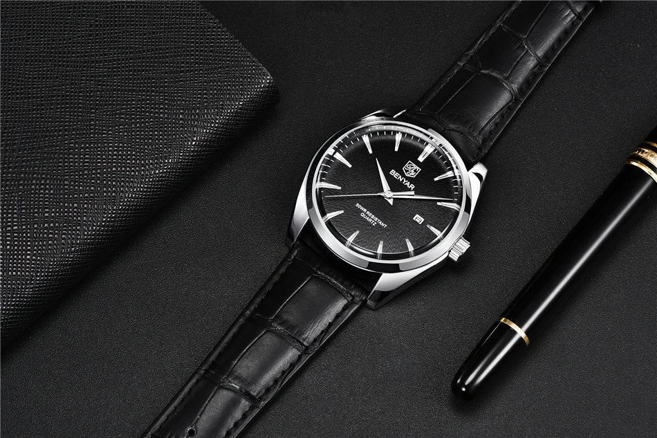 Relógio Masculino Benyar Luxury 5163 | Estilo Casual em Couro e Design Minimalista
