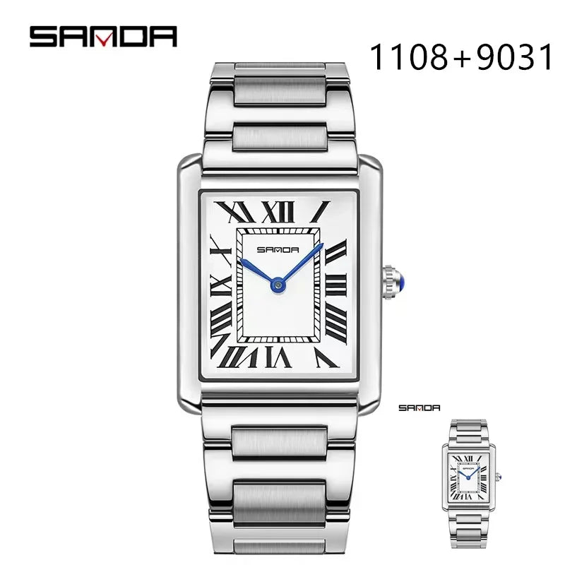 Relógio SANDA Slim Retangular | Design Ultrafino de 7mm e Pulseira de Couro