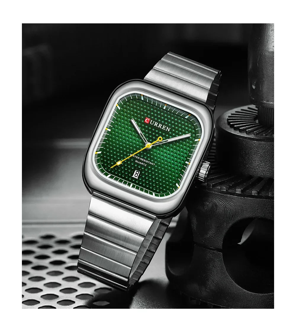 Relógio Masculino CURREN Square | Minimalismo em Aço com Calendário Automático.