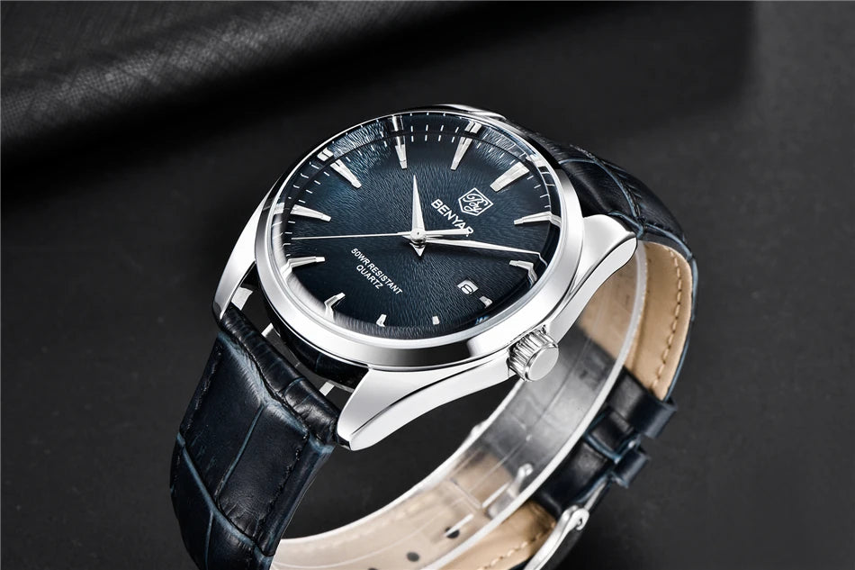 Relógio Masculino Benyar Luxury 5163 | Estilo Casual em Couro e Design Minimalista