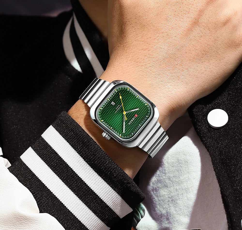 Relógio Masculino CURREN Square | Minimalismo em Aço com Calendário Automático.