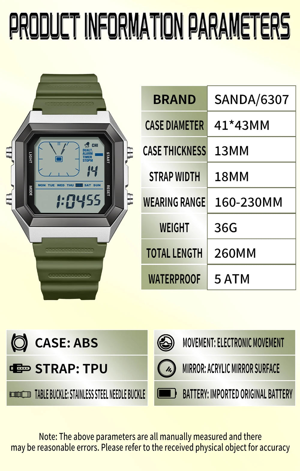 Relógio Masculino SANDA 6307 | Digital Esportivo com LED e Resistência à Águaent Fashion Electronic Watch Gift