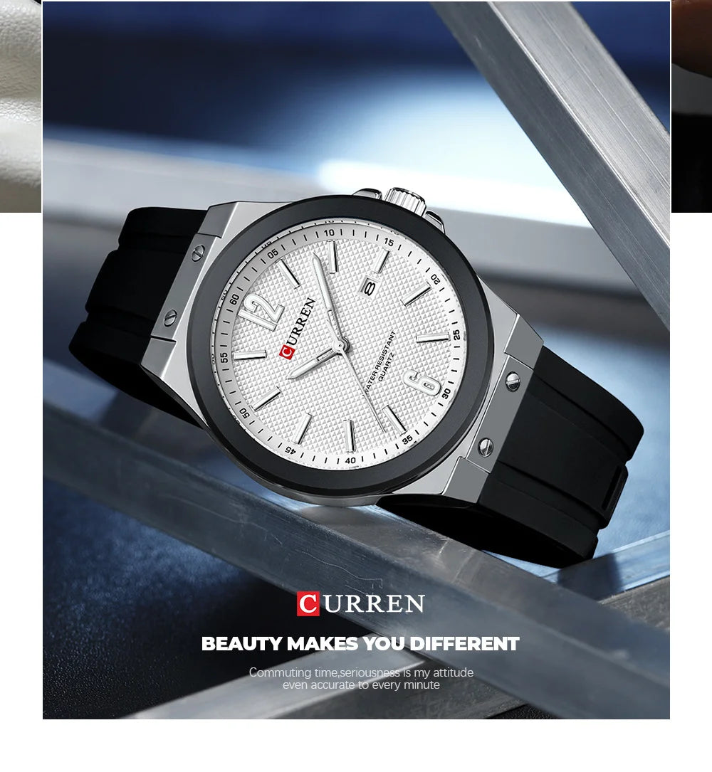 Relógio Masculino CURREN Sport | Estilo Casual com Pulseira de Silicone e Calendário