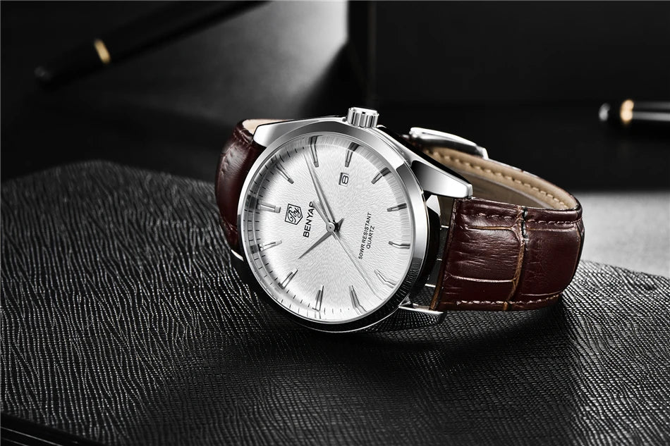Relógio Masculino Benyar Luxury 5163 | Estilo Casual em Couro e Design Minimalista