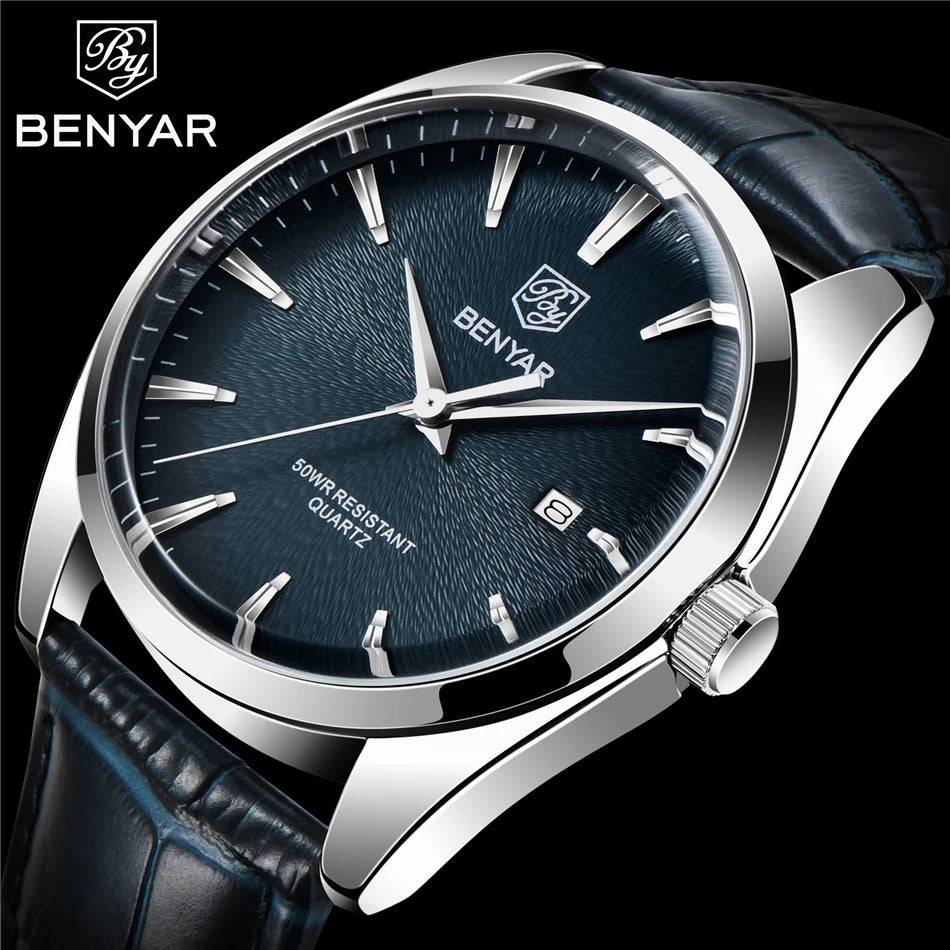 Relógio Masculino Benyar Luxury 5163 | Estilo Casual em Couro e Design Minimalista
