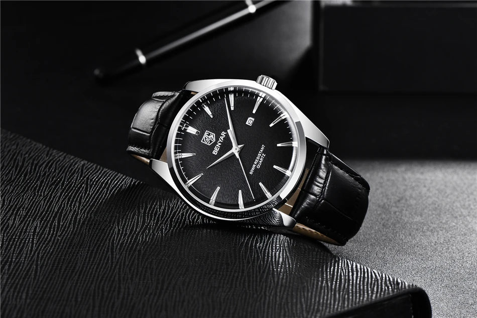 Relógio Masculino Benyar Luxury 5163 | Estilo Casual em Couro e Design Minimalista