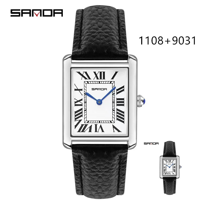Relógio SANDA Slim Retangular | Design Ultrafino de 7mm e Pulseira de Couro