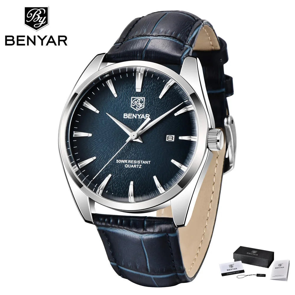 Relógio Masculino Benyar Luxury 5163 | Estilo Casual em Couro e Design Minimalista