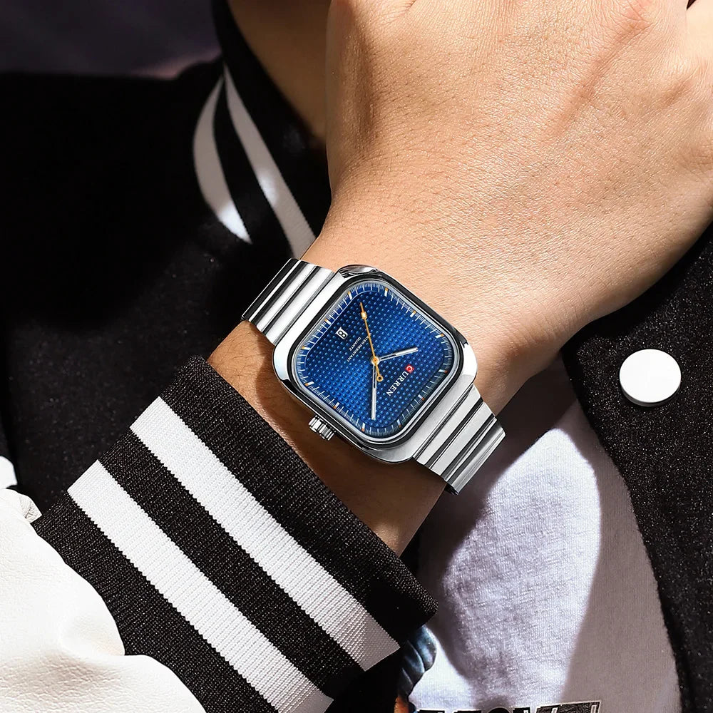 Relógio Masculino CURREN Square | Minimalismo em Aço com Calendário Automático.