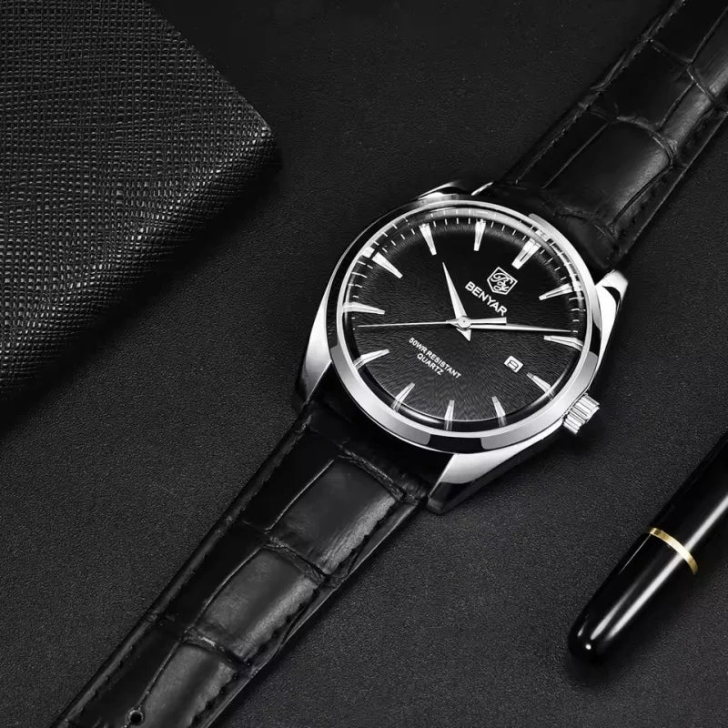 Relógio Masculino Benyar Luxury 5163 | Estilo Casual em Couro e Design Minimalista
