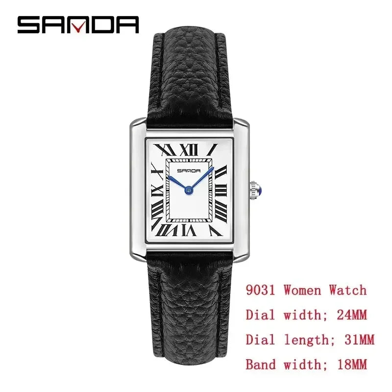 Relógio SANDA Slim Retangular | Design Ultrafino de 7mm e Pulseira de Couro