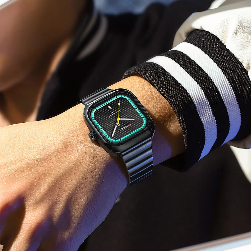 Relógio Masculino CURREN Square | Minimalismo em Aço com Calendário Automático.