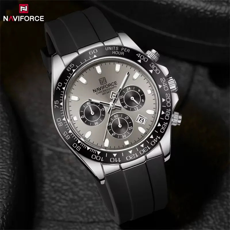 NAVIFORCE | Relógio Masculino Esportivo Premium: Quartzo, Cronógrafo, Luminoso e à Prova d'Água (Pulseira de Silicone)