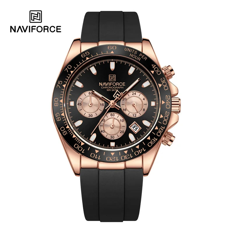 NAVIFORCE | Relógio Masculino Esportivo Premium: Quartzo, Cronógrafo, Luminoso e à Prova d'Água (Pulseira de Silicone)