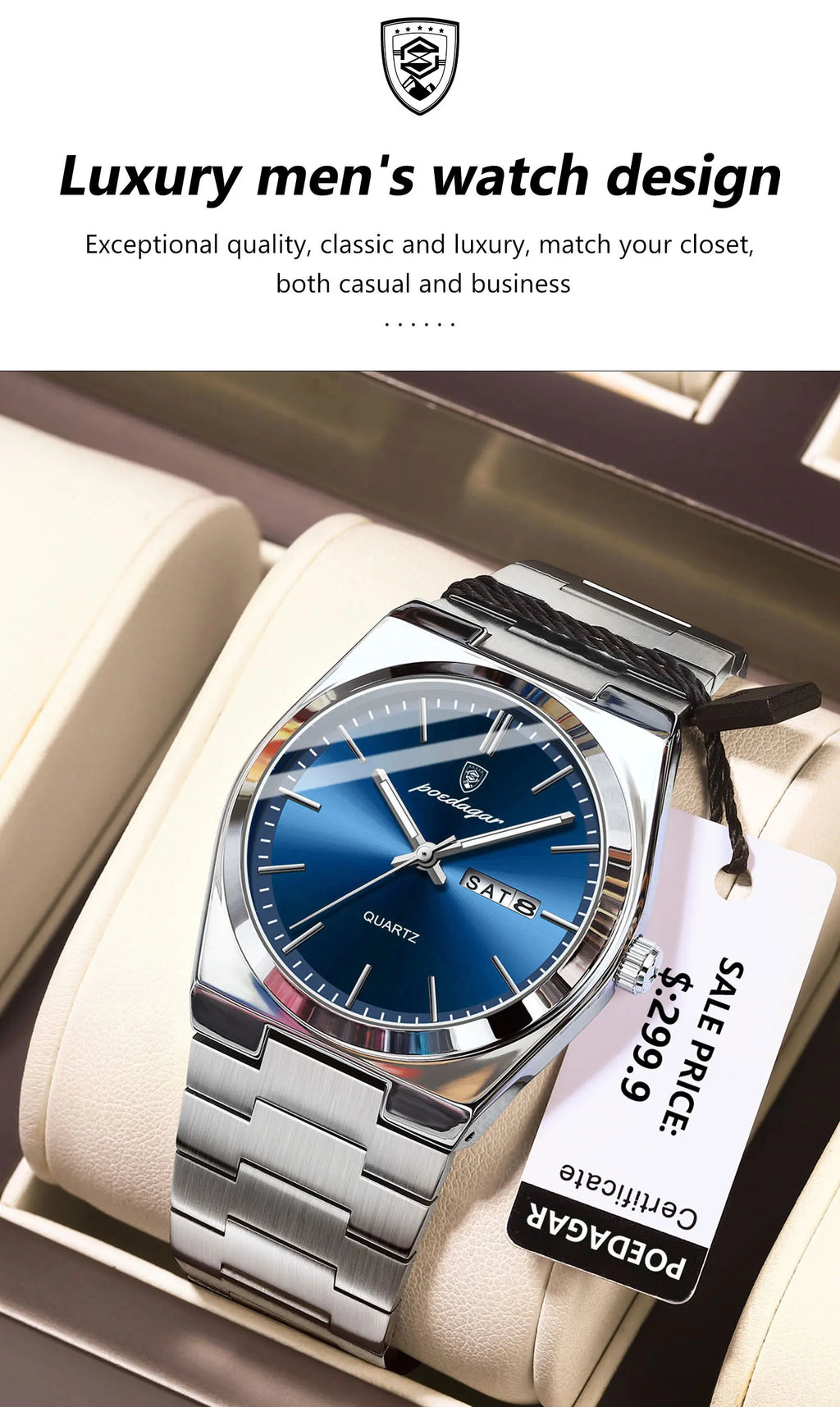Relógio Masculino POEDAGAR Elegance (Quartzo, Aço Inox e Resistente à Água)