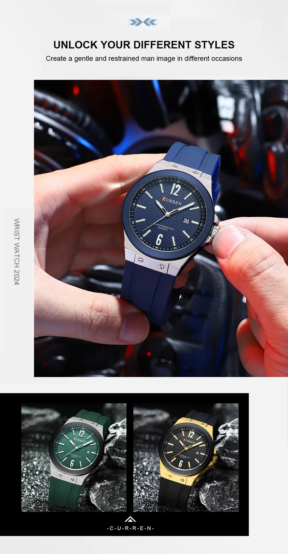 Relógio Masculino CURREN Sport | Estilo Casual com Pulseira de Silicone e Calendário