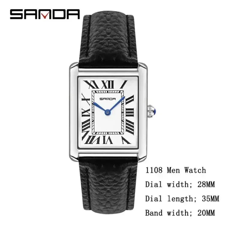 Relógio SANDA Slim Retangular | Design Ultrafino de 7mm e Pulseira de Couro