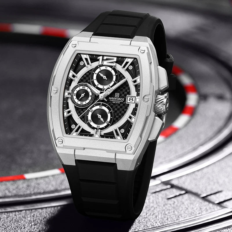 Relógio Masculino NAVIFORCE NF8050 Tonneau | Design Esportivo de Luxo com Pulseira de Silicone