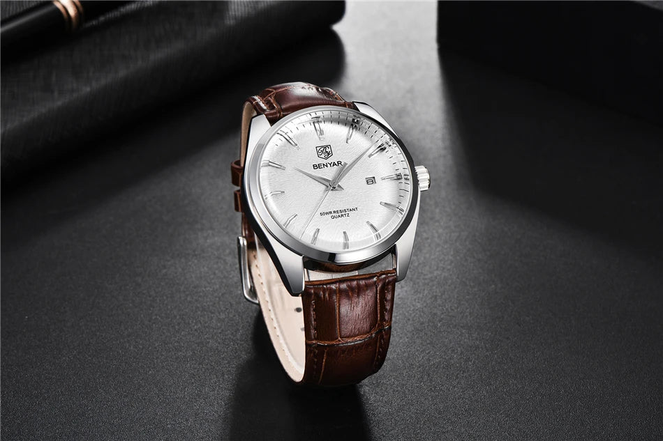 Relógio Masculino Benyar Luxury 5163 | Estilo Casual em Couro e Design Minimalista