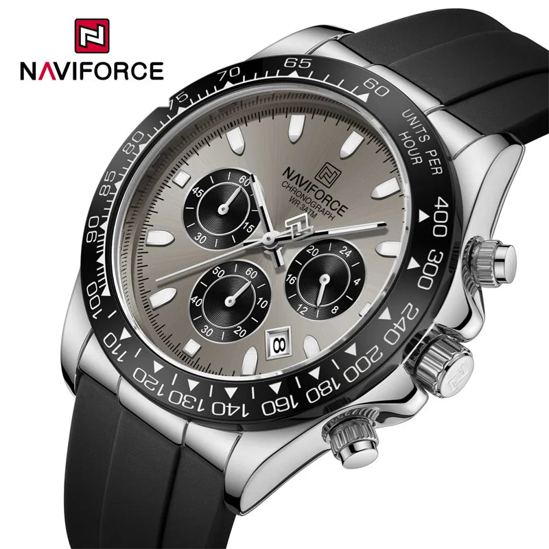 NAVIFORCE | Relógio Masculino Esportivo Premium: Quartzo, Cronógrafo, Luminoso e à Prova d'Água (Pulseira de Silicone)