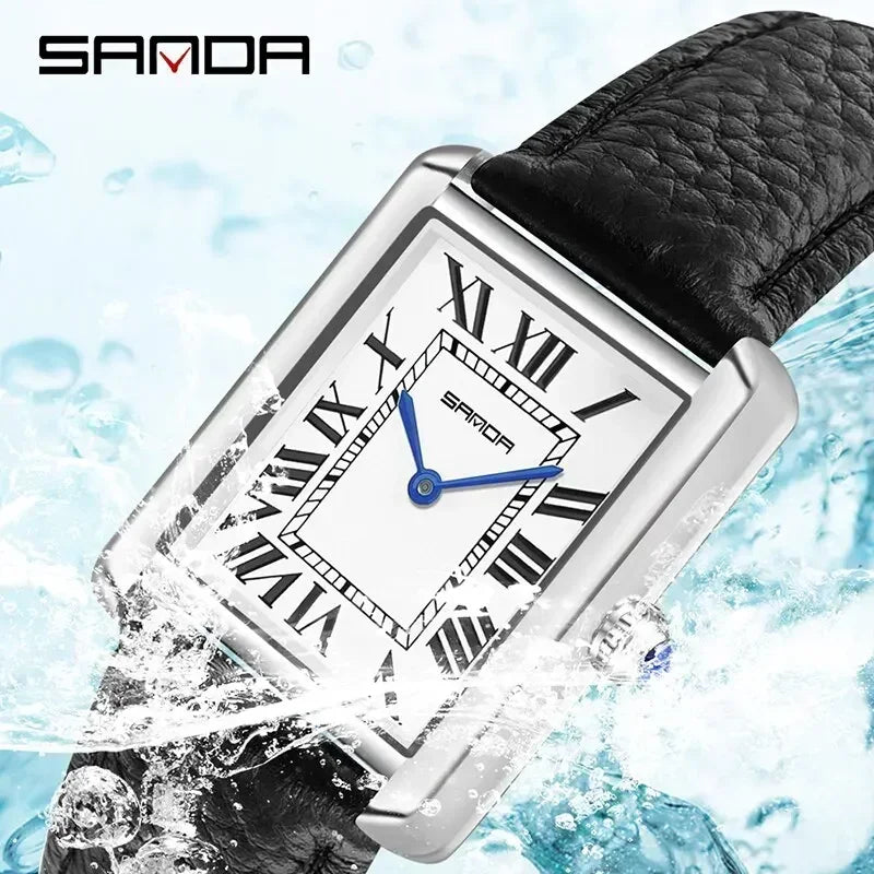 Relógio SANDA Slim Retangular | Design Ultrafino de 7mm e Pulseira de Couro