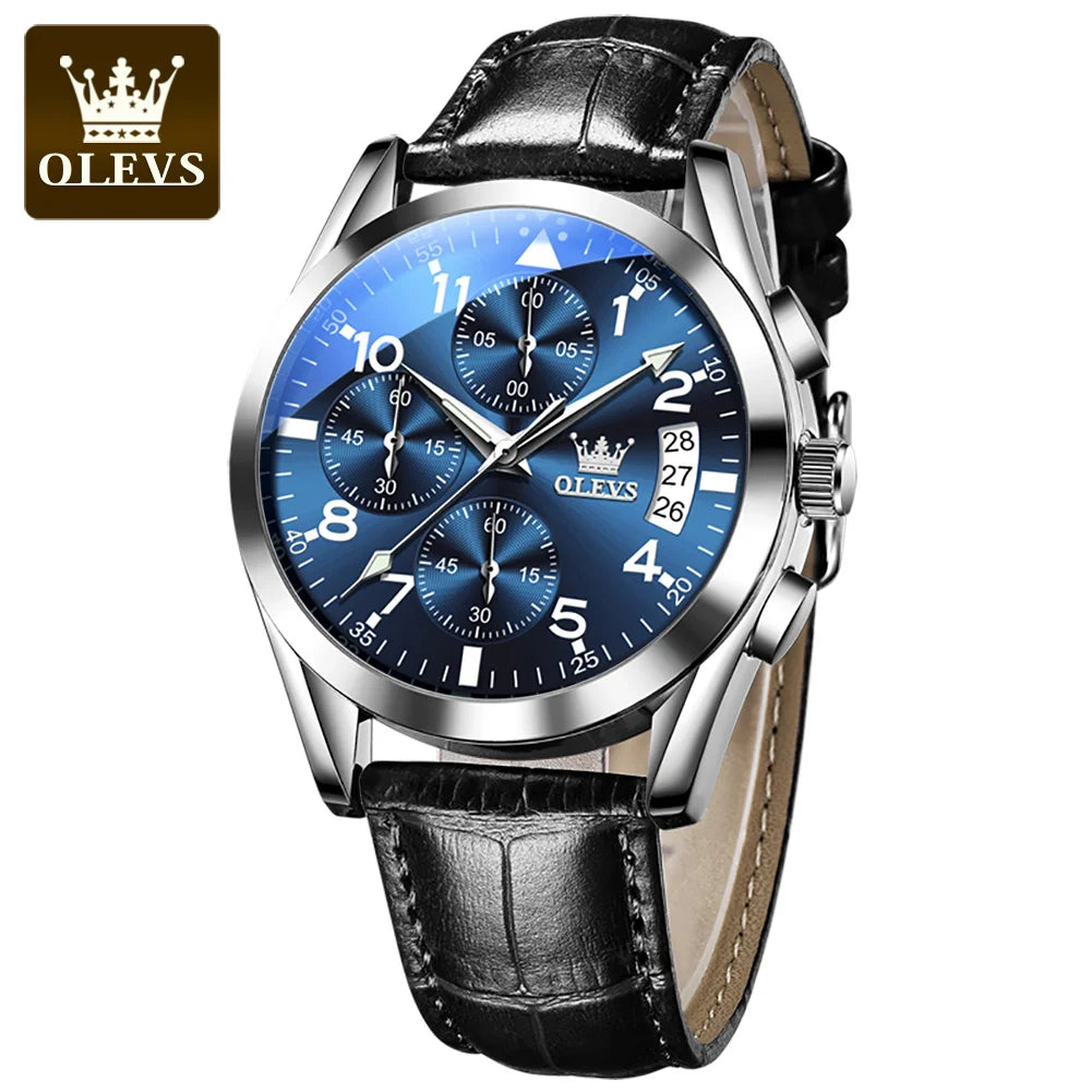 Relógio Masculino OLEVS Classic | Couro Premium com Marcadores Arábicos e Calendário