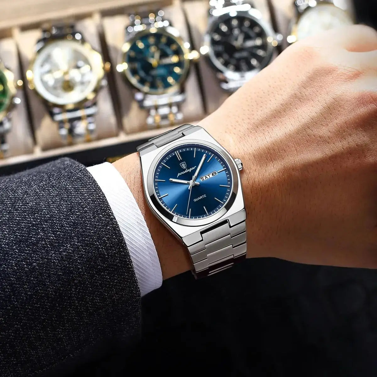 Relógio Masculino POEDAGAR Elegance (Quartzo, Aço Inox e Resistente à Água)