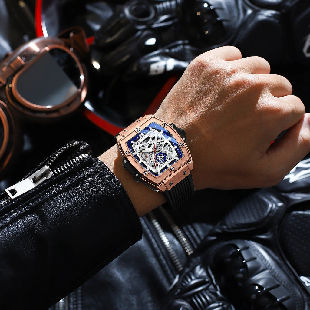 Luxury Brand Men's Relógio Masculino CHENXI Skeleton | Design Automático em Formato Barril e Pulseira de Silicone