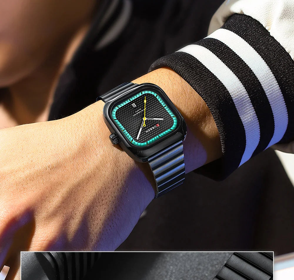 Relógio Masculino CURREN Square | Minimalismo em Aço com Calendário Automático.