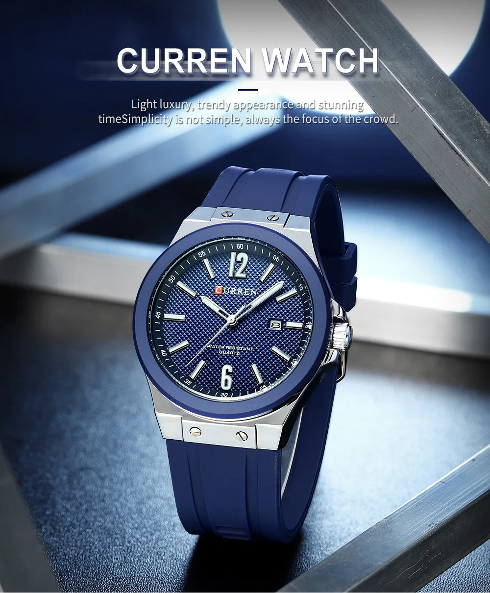 Relógio Masculino CURREN Sport | Estilo Casual com Pulseira de Silicone e Calendário