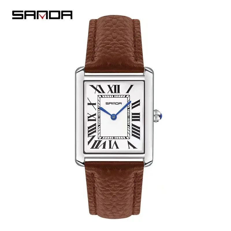Relógio SANDA Slim Retangular | Design Ultrafino de 7mm e Pulseira de Couro
