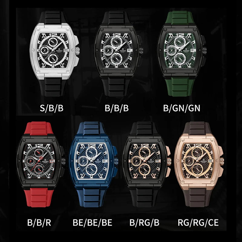 Relógio Masculino NAVIFORCE NF8050 Tonneau | Design Esportivo de Luxo com Pulseira de Silicone