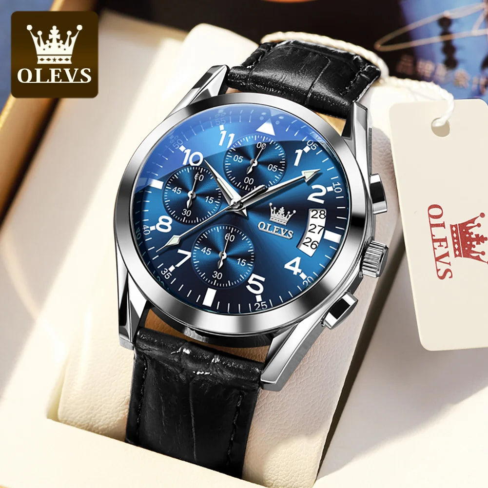 Relógio Masculino OLEVS Classic | Couro Premium com Marcadores Arábicos e Calendário