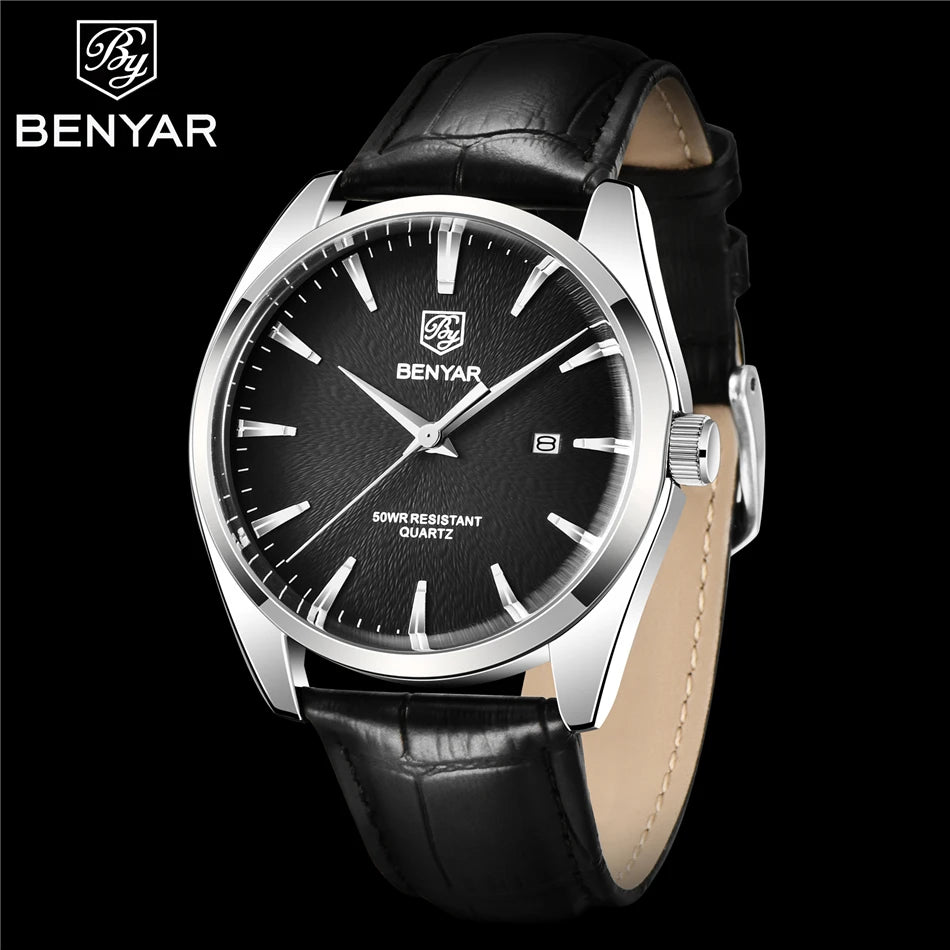 Relógio Masculino Benyar Luxury 5163 | Estilo Casual em Couro e Design Minimalista