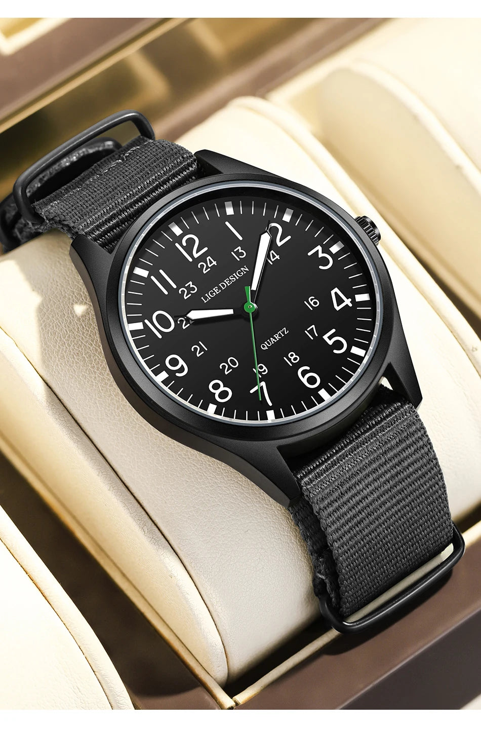 Relógio Masculino LIGE 2025 | Estilo Casual em Couro com Calendário e Caixa de Presente