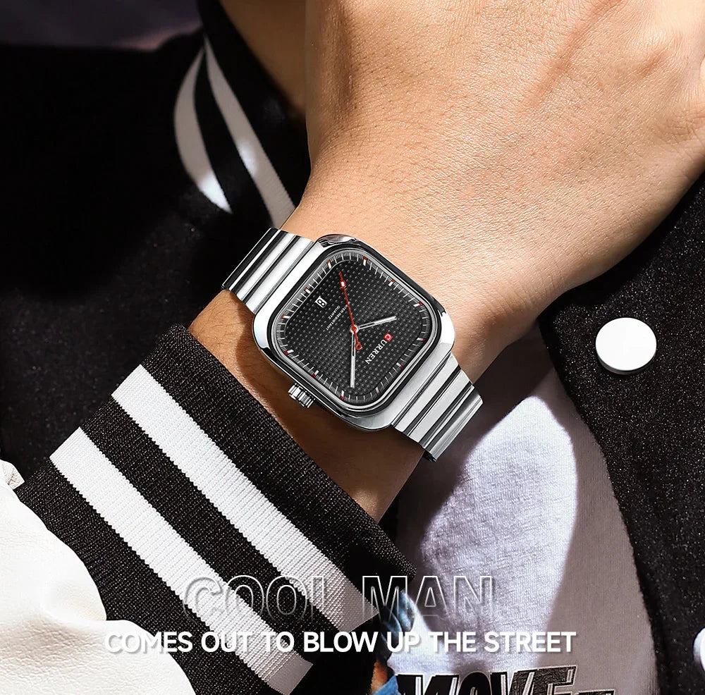Relógio Masculino CURREN Square | Minimalismo em Aço com Calendário Automático.