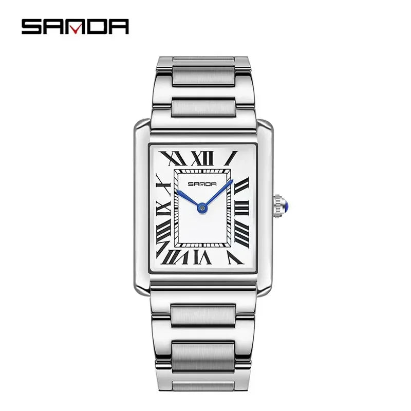 Relógio SANDA Slim Retangular | Design Ultrafino de 7mm e Pulseira de Couro