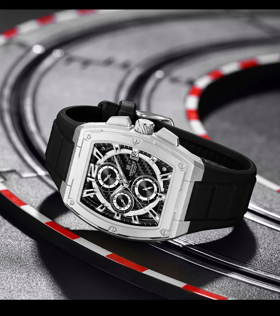 Relógio Masculino NAVIFORCE NF8050 Tonneau | Design Esportivo de Luxo com Pulseira de Silicone