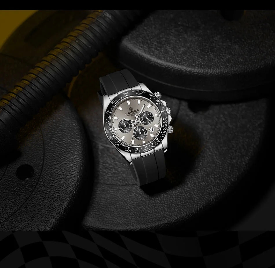 NAVIFORCE | Relógio Masculino Esportivo Premium: Quartzo, Cronógrafo, Luminoso e à Prova d'Água (Pulseira de Silicone)