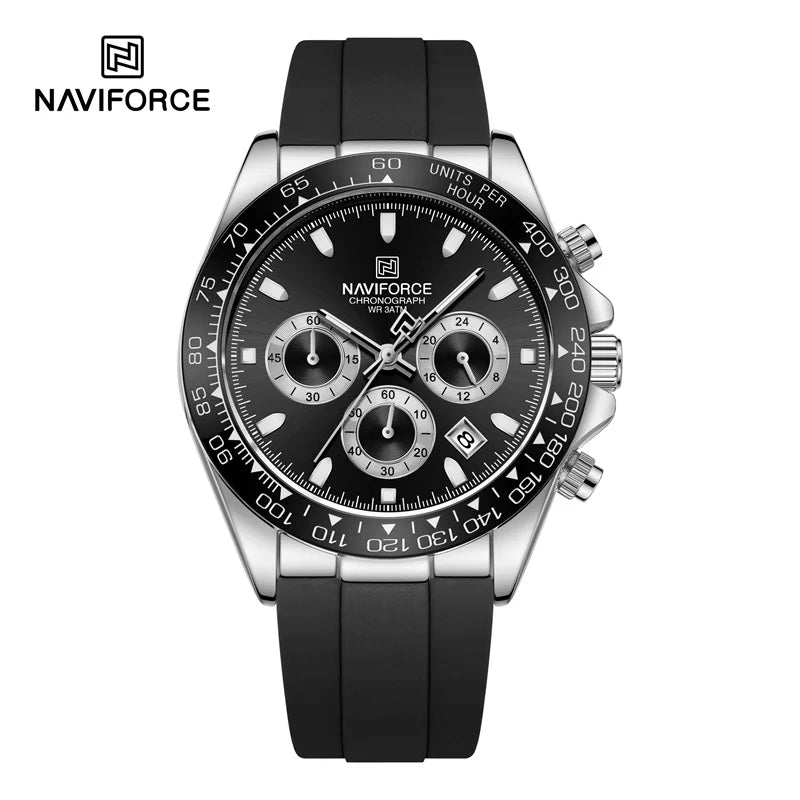 NAVIFORCE | Relógio Masculino Esportivo Premium: Quartzo, Cronógrafo, Luminoso e à Prova d'Água (Pulseira de Silicone)
